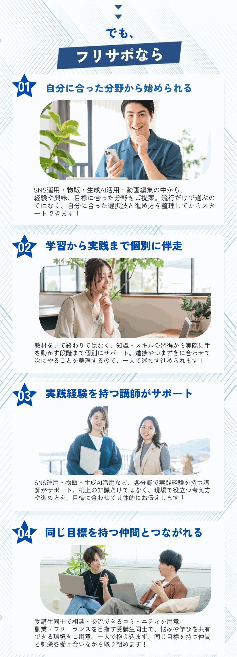 フリサポなら｜SNS運用・物販・生成AI活用・動画編集の中から、あなたに合った分野を個別に伴走